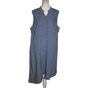 Elizabeth & Clarke Sleeveless Striped Dress StainTech Navy Blue Size 18W NEW